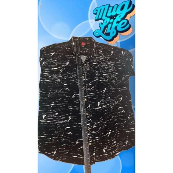 Quiksilver x Stranger Things Men's  L Button Up Veinscose Shirt Black White Wave - Picture 2 of 9